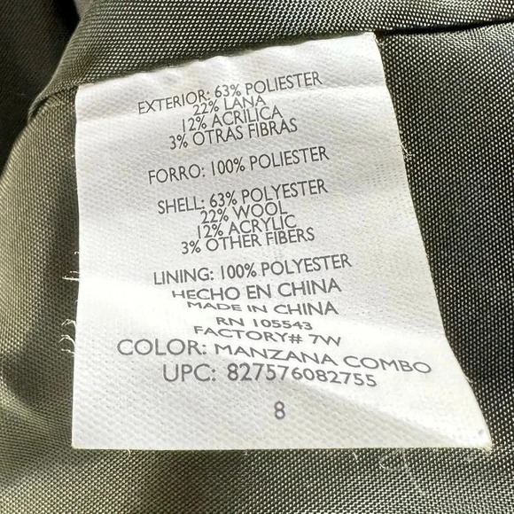 Daisy Fuentes‎ size 8 olive green tweed 1 button fitted blazer - Picture 8 of 9